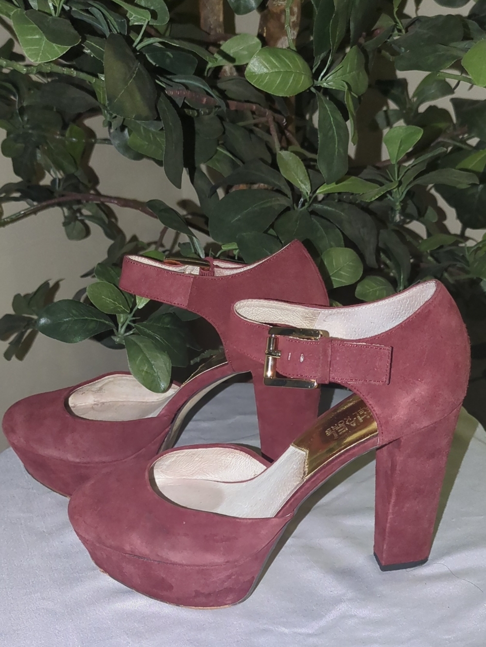 Michael Kors Rose Suede Platform Mary Jane Heels